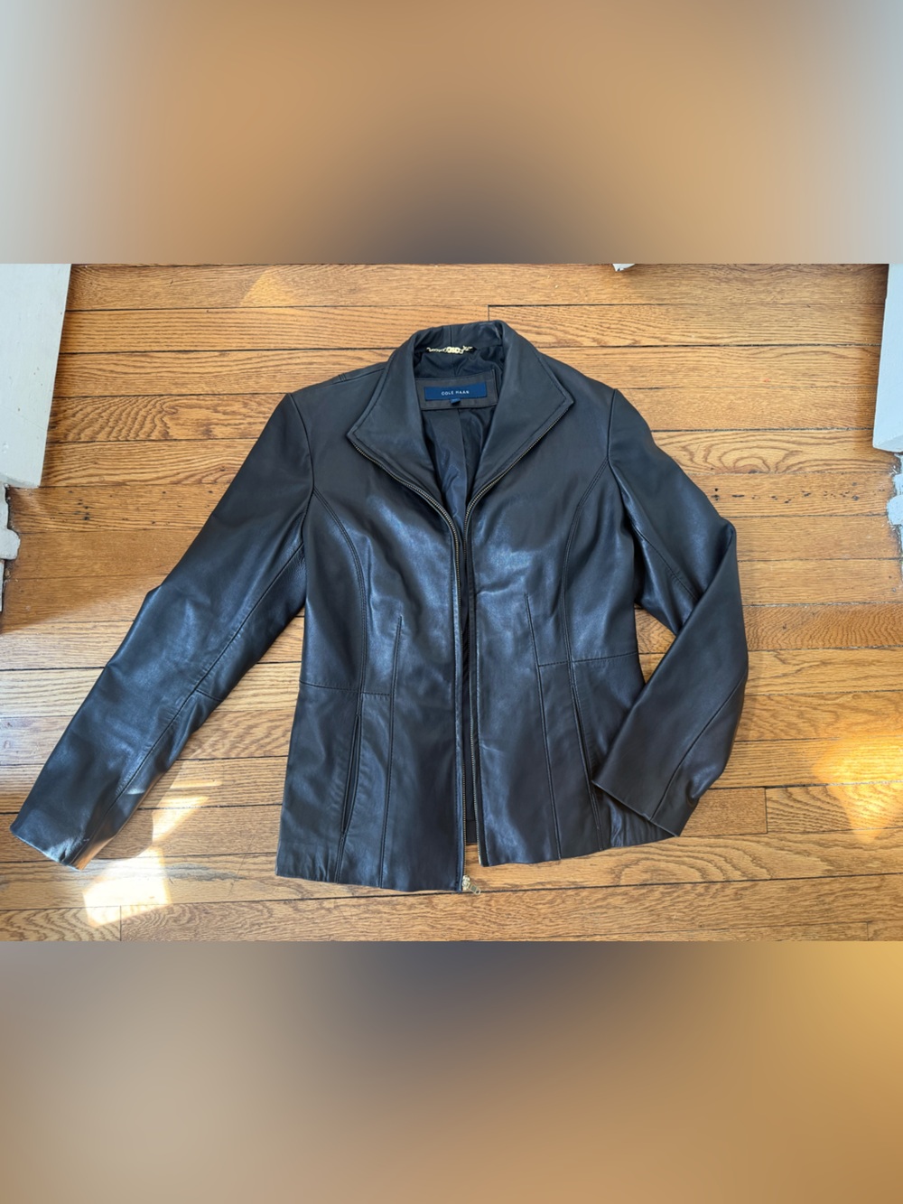 Cole Haan Women’s Black Leather Zip Jacket - Size Medium